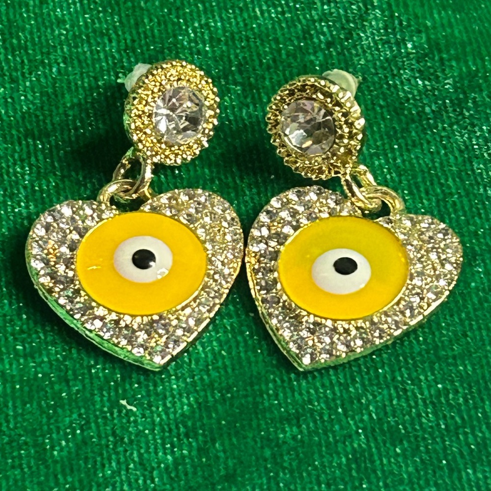 Gold Evil Eye Heart Earrings